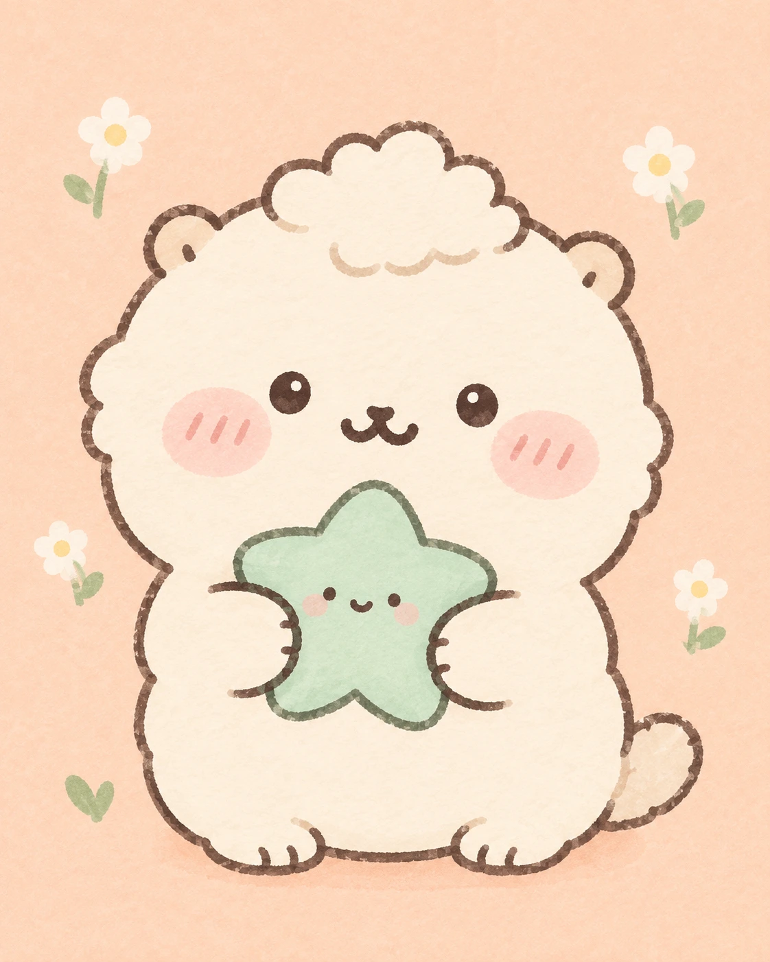 星のクッションを抱えた丸いマスコット