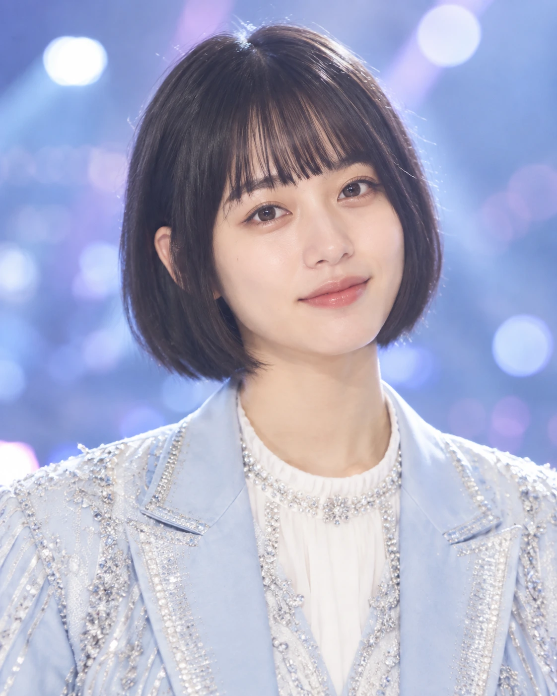 淡いブルーの衣装を着た女性アイドル
